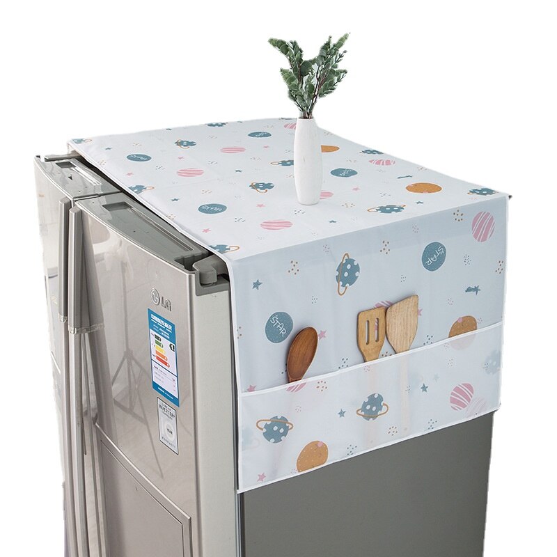 Cubierta antipolvo para refrigerador, tela de bolsillo de almacenamiento, multifunción, textil para el hogar, lavadora, impresión impermeable