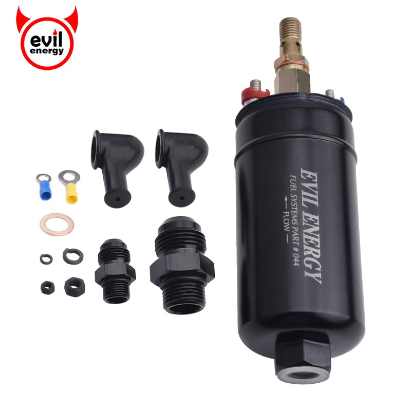 evil energy 300lph Electric Fuel Pump Kit High Pressure External Inline Fuel Pump With 6AN 10AN Connector
