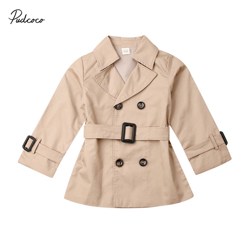 Brand Trench For Kids Girls Baby Solid Double-breasted Belted Lapel Beige Lined Trench Long Jacket Coat Autumn