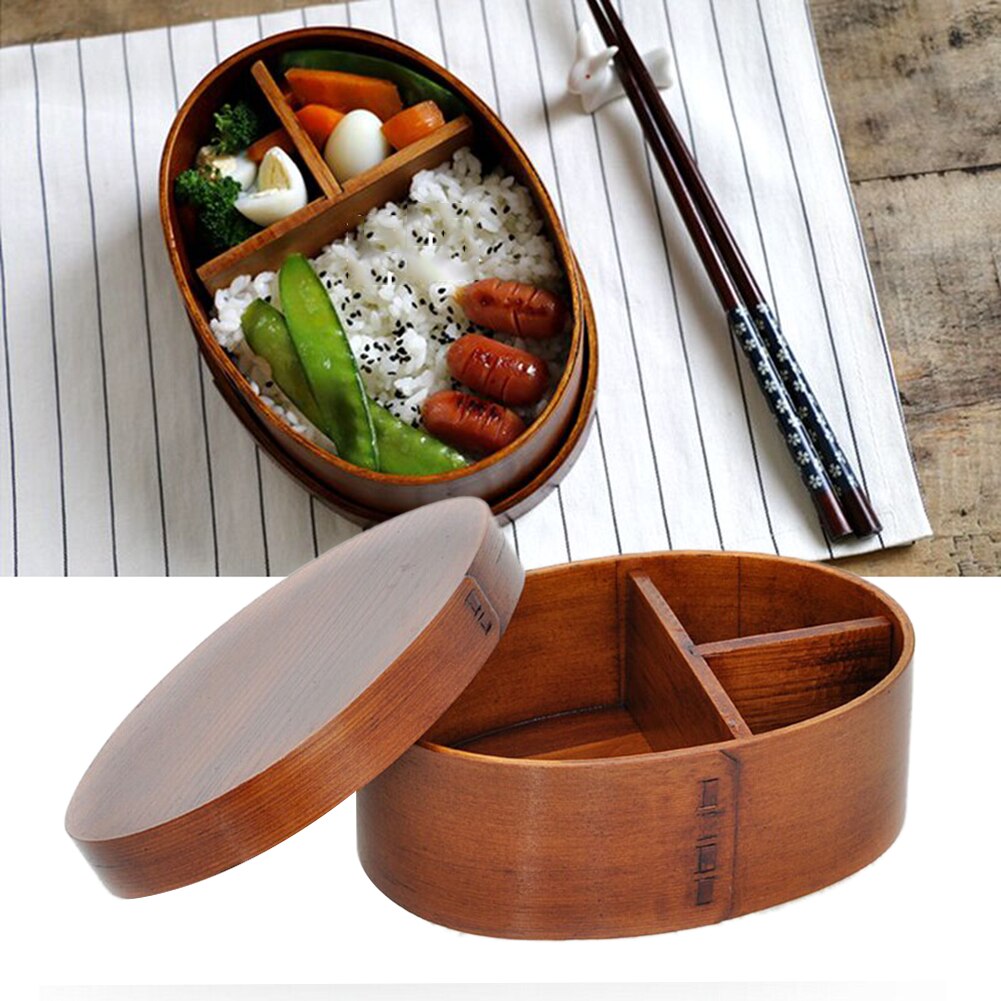 Wooden Lunch Box Japanese Bento Box Portable Eco-friendly Lunch Box For School Kids Office Worker: E