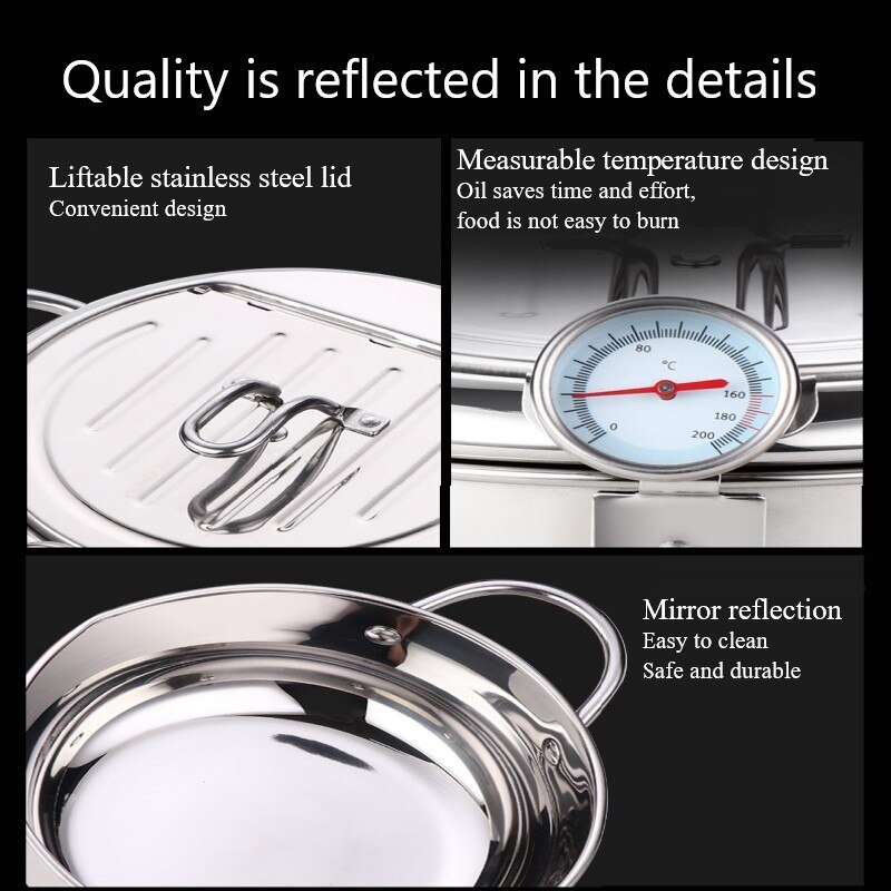 Mini acier inoxydable cuisine profonde marmite thermomètre friteuse poêle contrôle de la température frite poulet marmite outils de cuisson