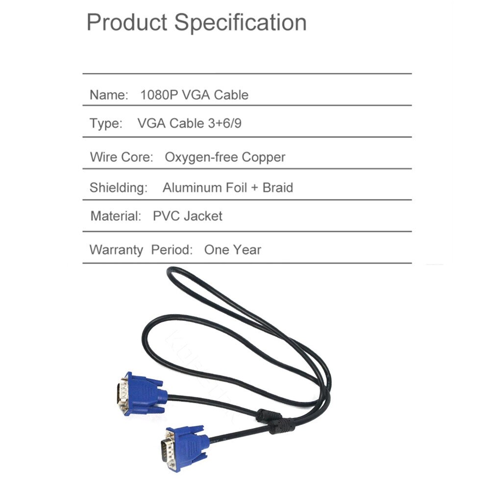 Kebidu 1080P Vga Kabel Male Naar Male Connector 1.5M 3 + 2 15pin Vga Naar Vga Kabel Voor computer Projector Monitor Scherm