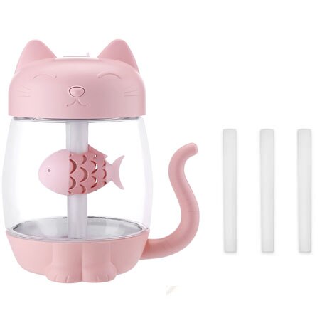 3 in 1 350ML USB Cat Air Humidifier Ultrasonic Cool-Mist Adorable Mini Humidifier With LED Light Mini USB Fan for Home office: pink-2