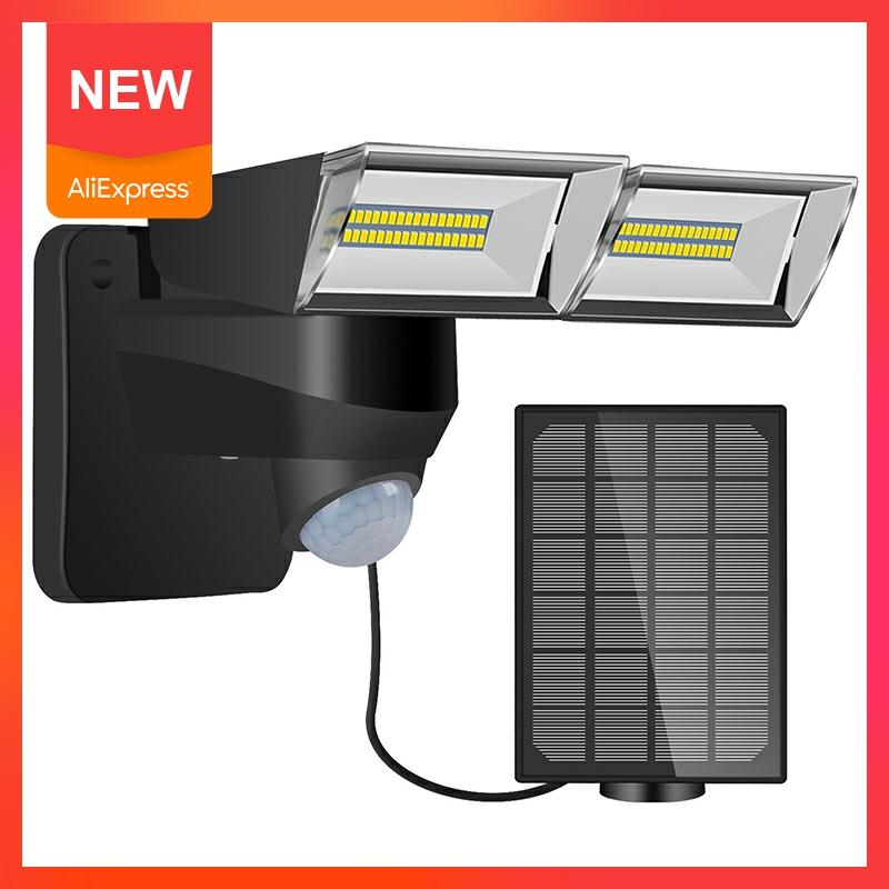 solar double head solar light human body motion sensor spotlight waterproof outdoor adjustable angle garden wall ligh