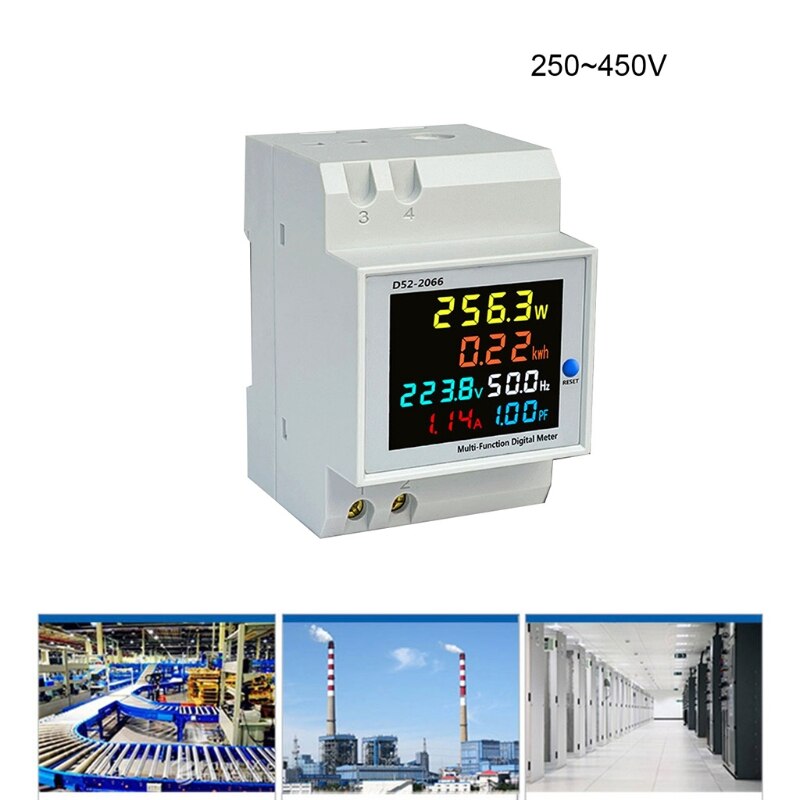 Digital Energy Meter Multifunction Din Rail Power Meter LED Display 40-300V/ 250-450V Power Factor Meter M4YD: Built-in-250-400