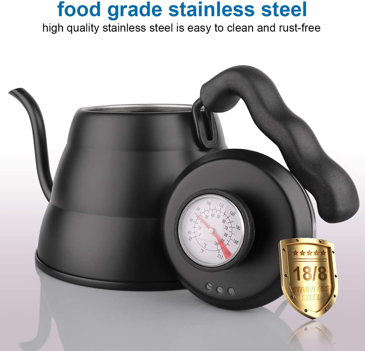 Pour Over Coffee Kettle with Thermometer-Flow Gooseneck Barista-Standard Hand Drip Coffee Kettle Pots Fit Stovetops & Induction