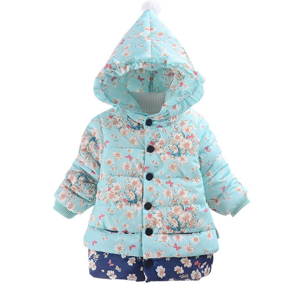 Toddler Baby Girl Boy Floral Print Winter Warm Jacket Hooded Windproof Coat baby girl winter clothes cotton baby boy clothing: 24M