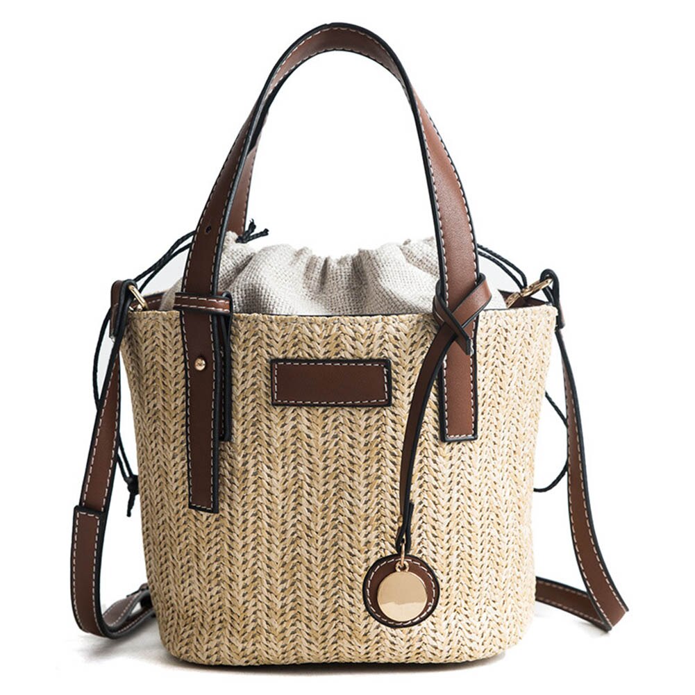 Vrouwen Straw Geweven Handtas Eenvoudige Verstelbare Bandjes Grote Capaciteit Messenger Bag FC55: brown