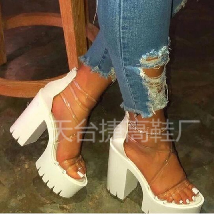Summer Women Heels Sandals Ankle-Wrap Jelly Shoes Ladies Party Evening Clear Shoes 9084