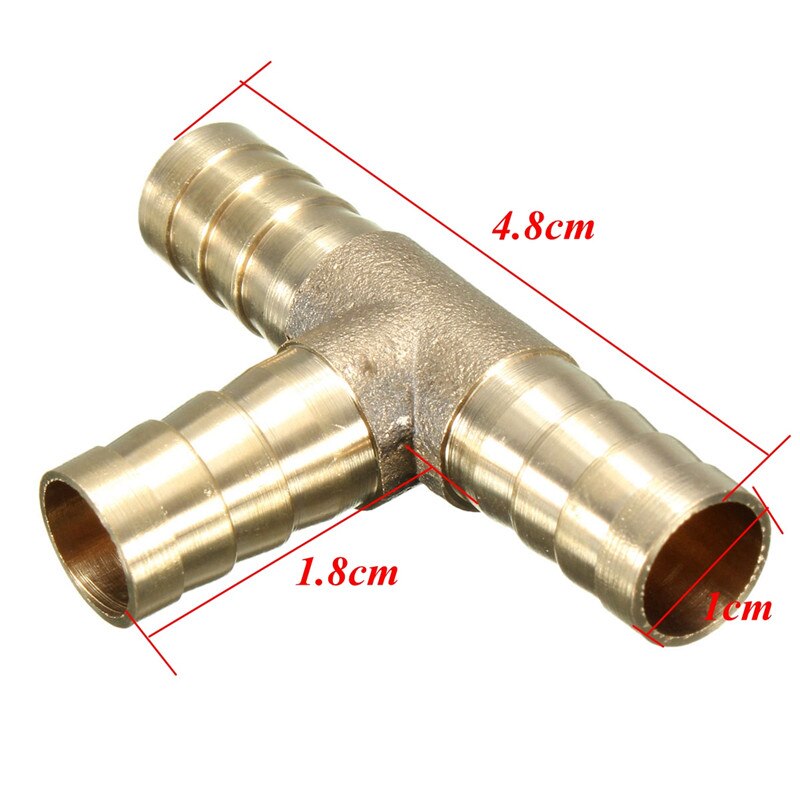 6mm 8mm 10mm 12mm Solid Brass T Piece 3 Way Fuel Hose Joiner Connector For Air Oil Gas Fuel Fuids: 10mm