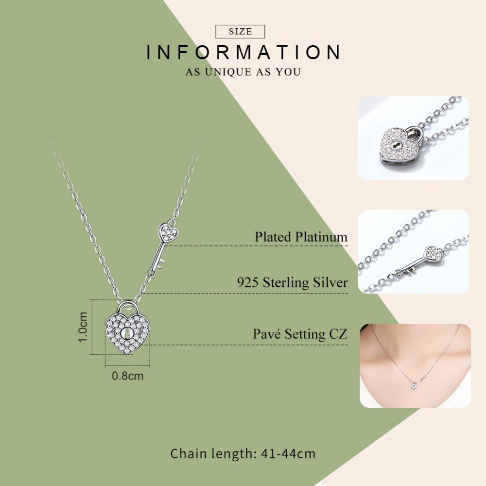 Wostu 925 prata esterlina bloqueio & coração balançar pingente coração destaques colares deslumbrante cz corrente para mulher 925 jóias cqn315