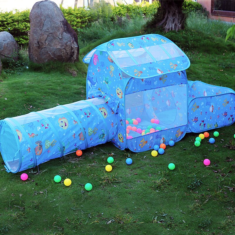 Ocean Printing Two-In-One Game House Tunnel Tent Children&#39;s Indoor Crawling Folding Cast Basketball Pool Toy For Baby