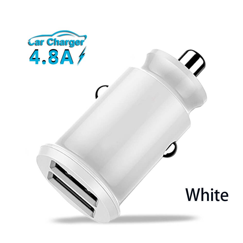 Mini Car Charger For iPhone Samsung Xiaom Huawei 4.8A Fast Car Charging Dual 2 Port USB Car Charger Adapter Mobile Phone Charger: White Car Charger