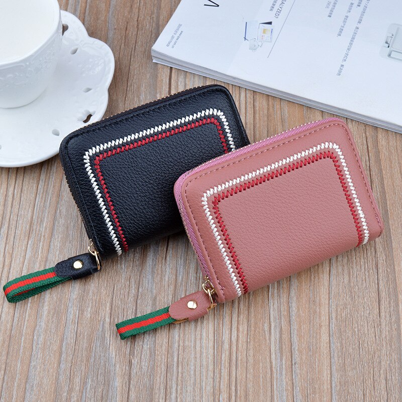 Soft Leather Wallet Ladies Short Zipper Multi-card Organ Card Bag Female Student Card Holder Coin Purse Business Card Bag PU