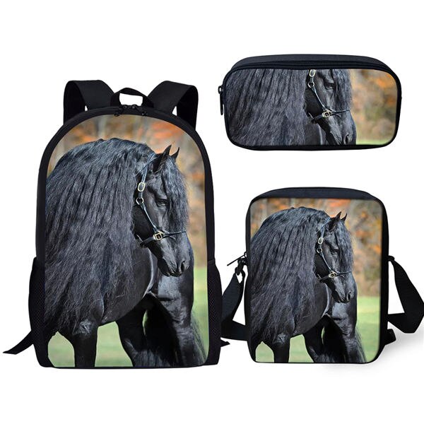 3 stuks/set met een mooi fries paard print patroon schooltas voor jongens tienermeisjes rugzakken kinderen studenten reistas: Cdgx 1510 cek