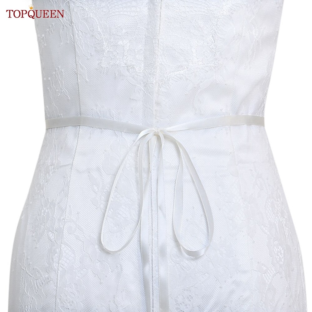 TOPQUEEN-Cinturón de lujo para novia, faja con apliques de diamantes de imitación para vestido de boda, cinturones de joyería, cinturón de Vestido plateado brillante, S437-S: off white ribbon