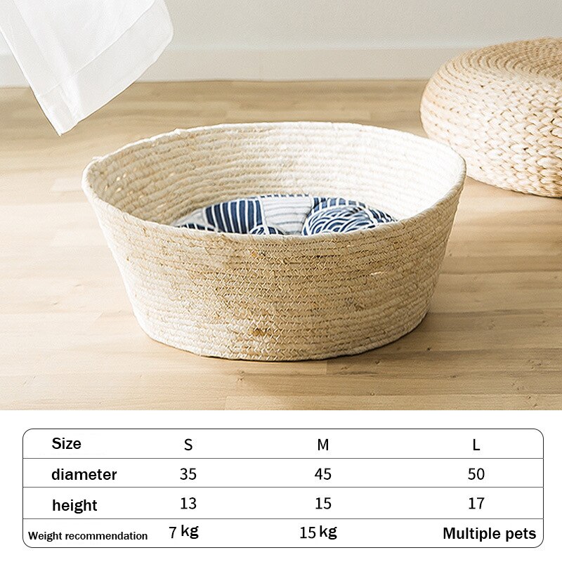 Cat litter simple rattan woven cat basket four seasons universal cool cat bed small and medium sized cat and dog woven litter: With cushions / M-7.5kg