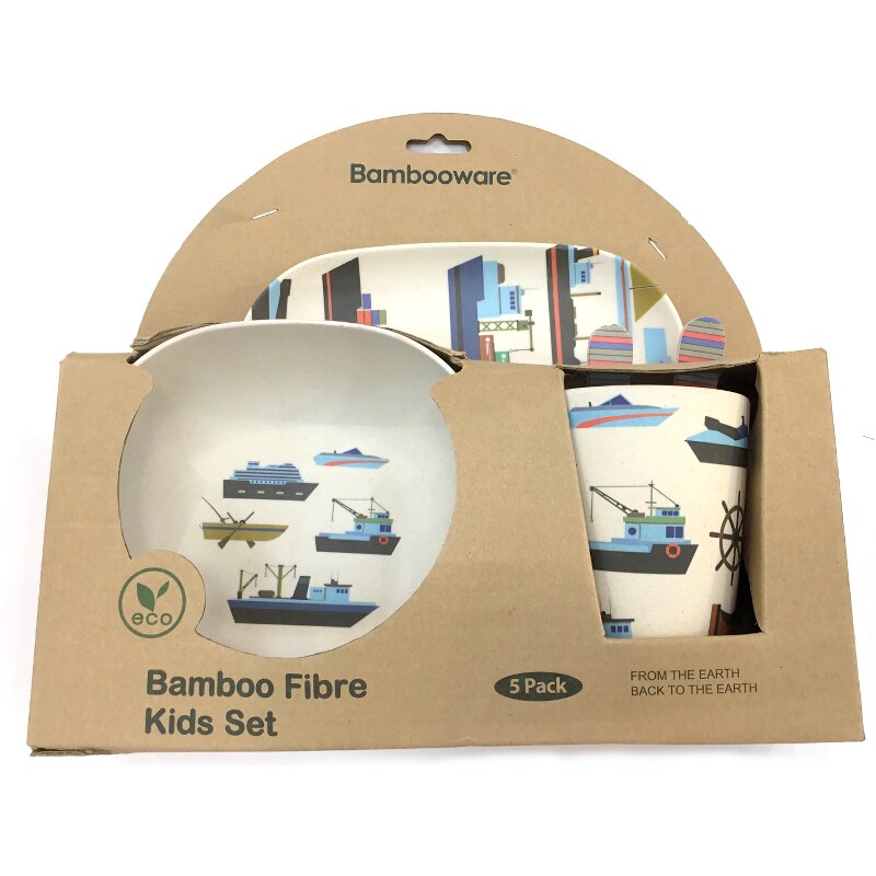 Set de 5 Vajillas Infantil Barco Mariquita Hecha de bambú Biodegradable. Apto para lavavajillas. Hasta 100ºC.: Barco