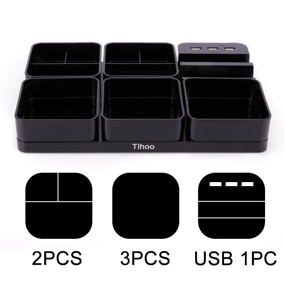 Tenwin noir support multifonction papeterie organisateurs stylo rangement bureau fournitures boîte avec tiroir porte-stylo accessoires de bureau