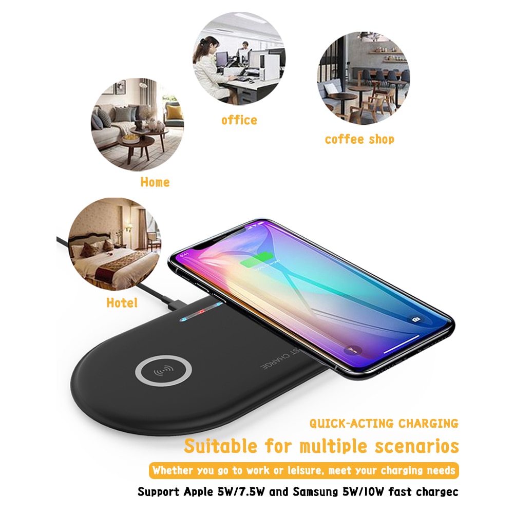 10w Qi Dual Fast Wireless Charger For Iphone Samsung Xiaomi Intelligent Wireless Efficient Charging Home Office Devices