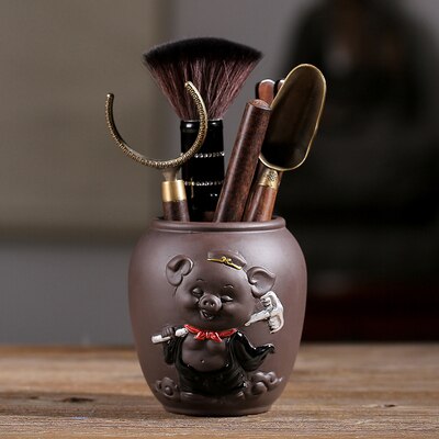 Accessoires thé en bois massif Kung Fu | Ensemble cérémonie du thé Sun Wukong, cuillère à Clip en bois massif, service à thé Kung Fu,: A