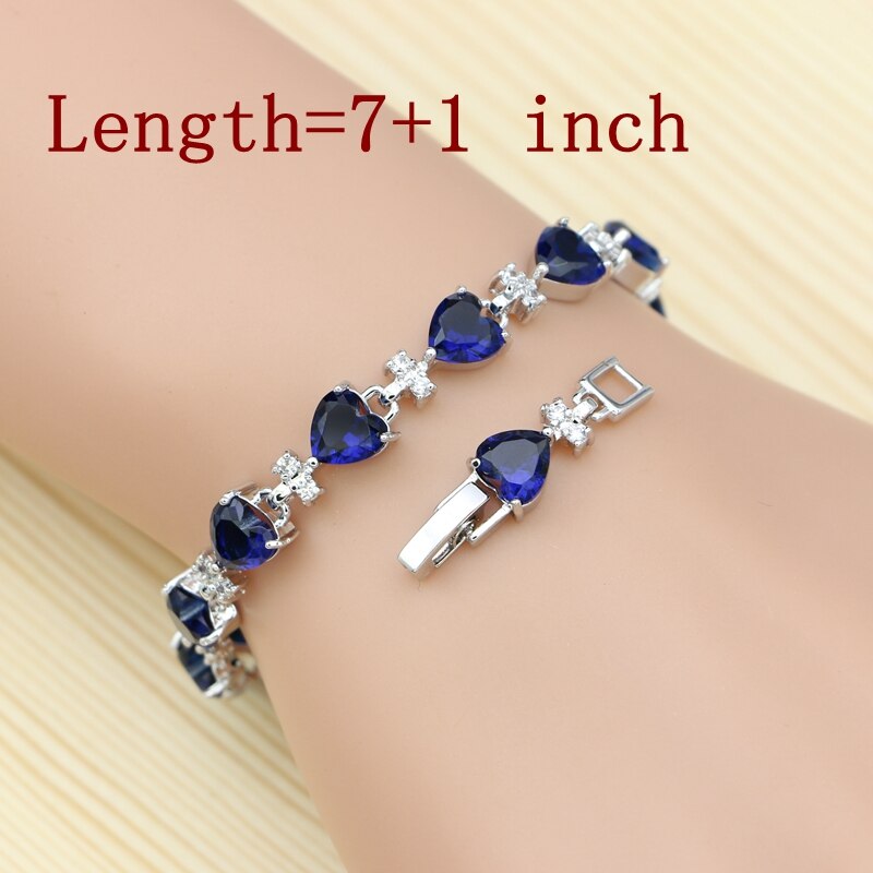 925 silber Schmuck-Set Für Frauen Engagement Blau Stein Weiß Perle Herz Form Armband Halskette Anhänger Ohrringe Offenen Ring