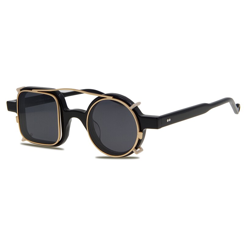 Vintage handgjorda solglasögon optiska två linser rund fyrkantig båge retro acetat glasögonbågar läsglasögon herrbågar solglasögon: Svart svart