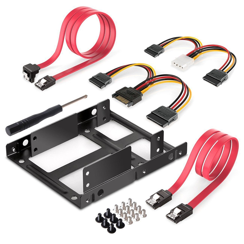 Kit de Soporte de montaje de disco duro SSD de 2X2,5 pulgadas a 3,5 pulgadas, adaptador de soporte de disco duro de Metal con cable de alimentación de datos SATA