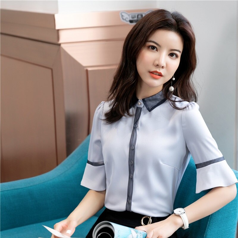 Lente zomer dames blouses en shirts met halve mouwen dames kantoor blouse zakelijke werkkleding dames casual tops kleding
