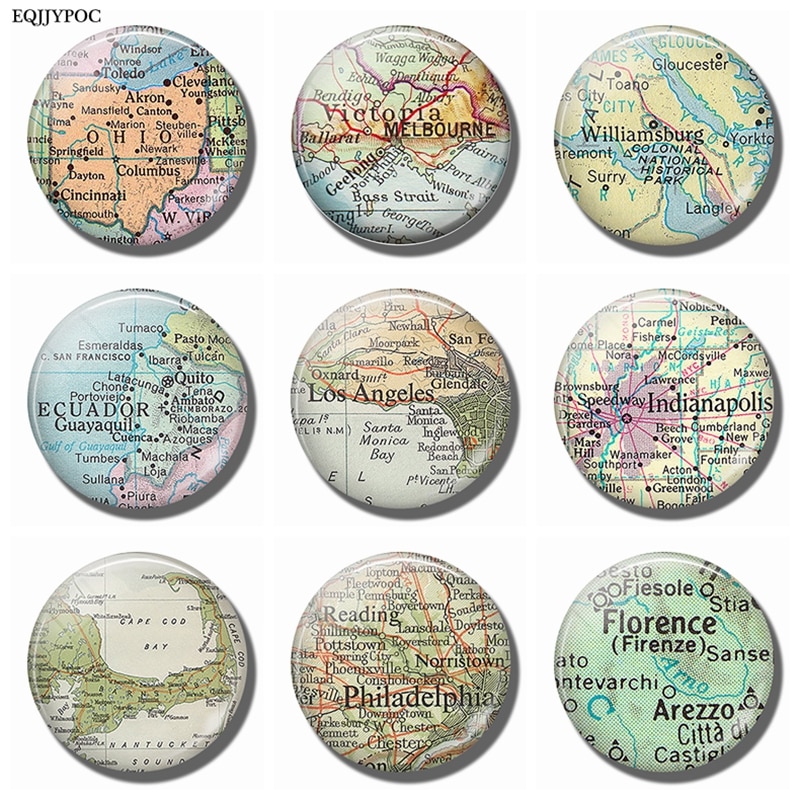 Ohio Melbourne Williamsburg Ecuador Los Angeles Indianapolis Cape Cod Philadelphia Florence Map Souvenir Fridge Magnets Stickers