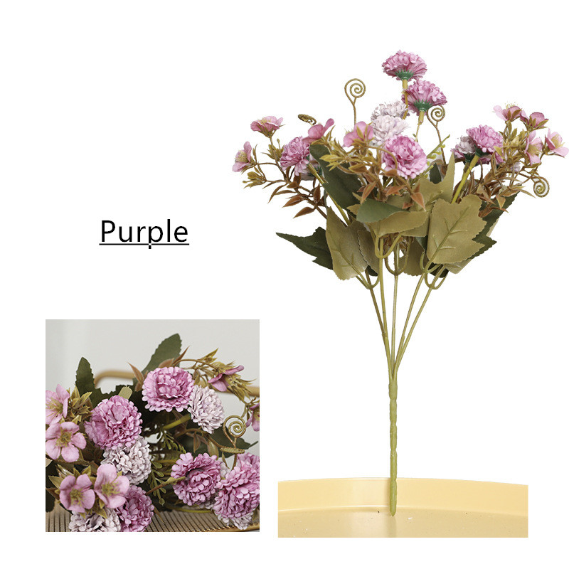 5 grener 11 hoder hjemme juledekor kunstig nellike bukett silke blomster mødre nellike blomst veggmaterialer: Lilla