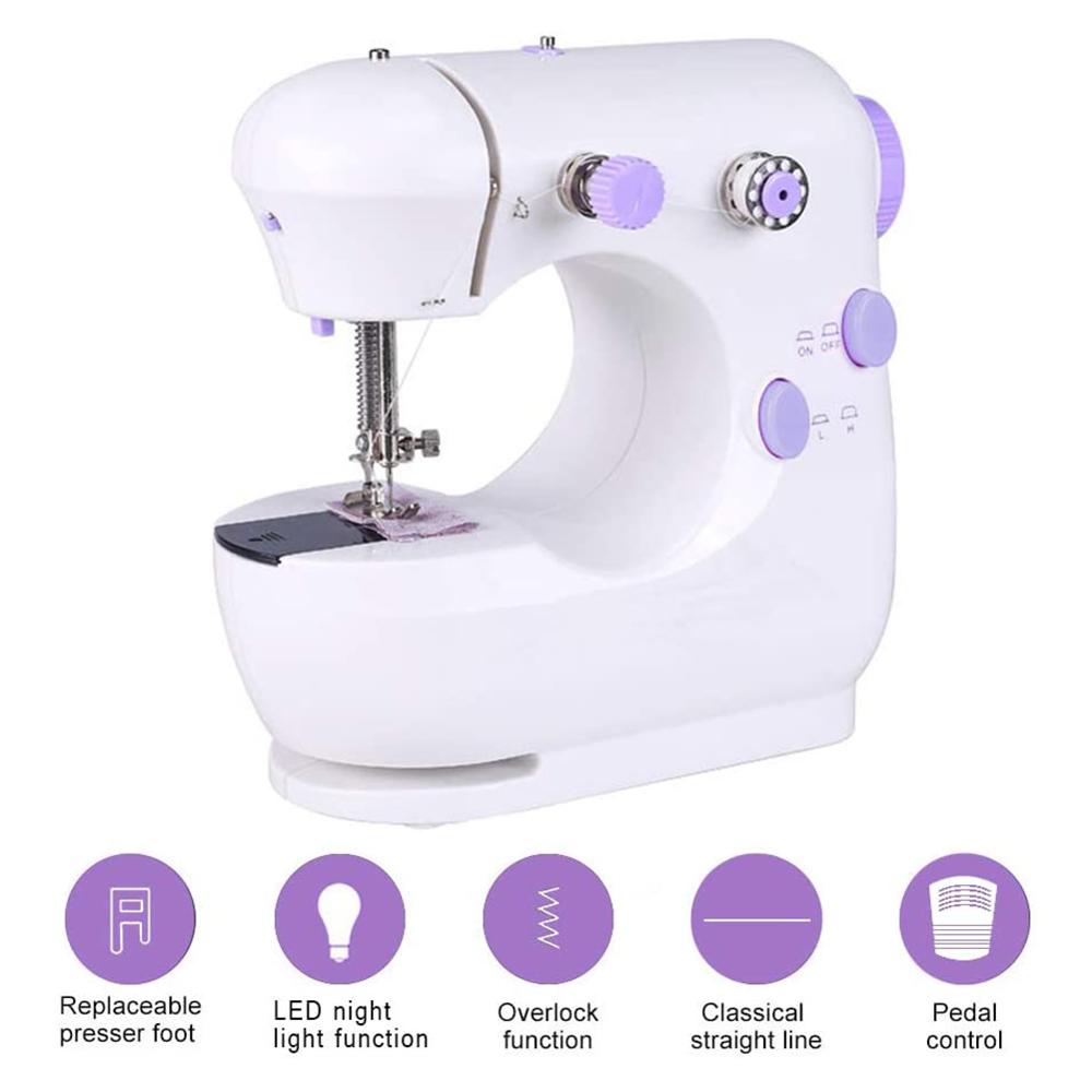 Mini Sewing Machine Built-in Light Mending Machine Dual Speed Double Thread Stitching Electric Pedal Sewing EU Plug Small Gadget
