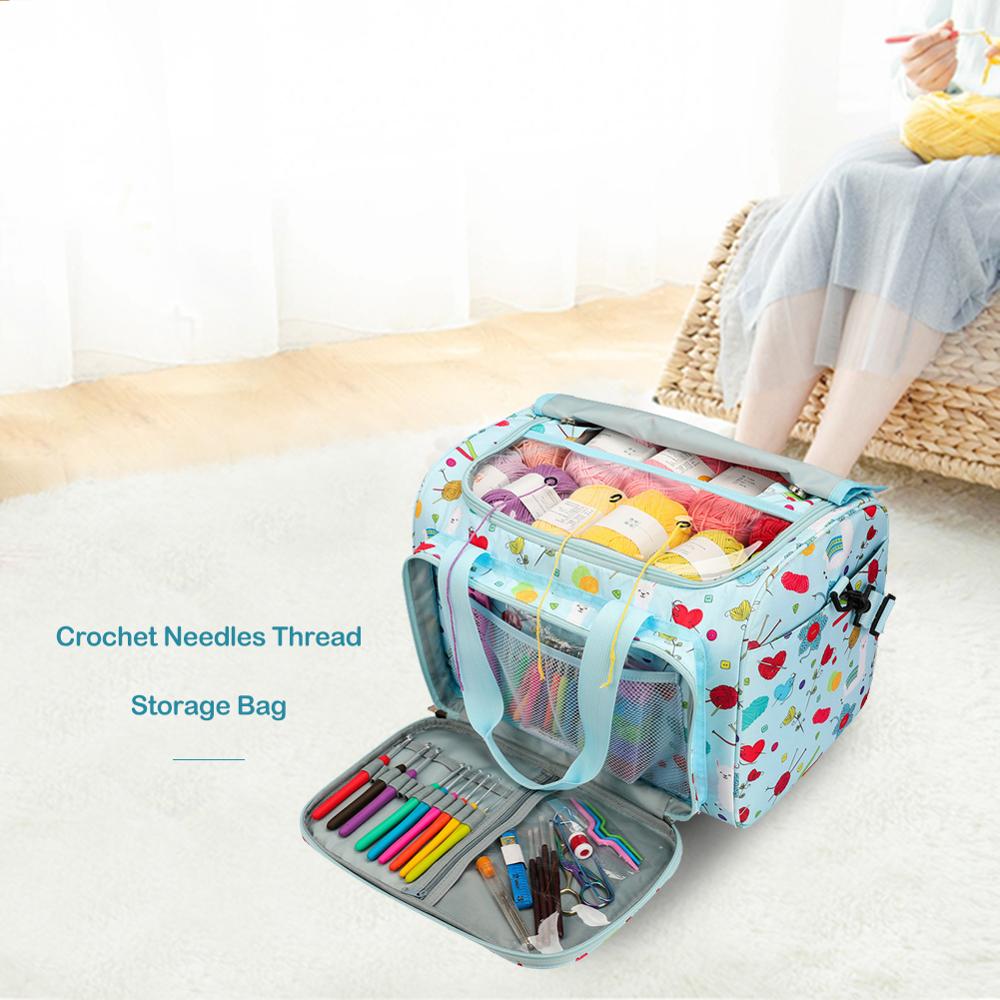 Embroidery Thread Storage Bag Large Capacity Knitting Crochet Hooks Organizer Thread Yarn Case Holder Sewing Tools Bag: 38x25x26cm