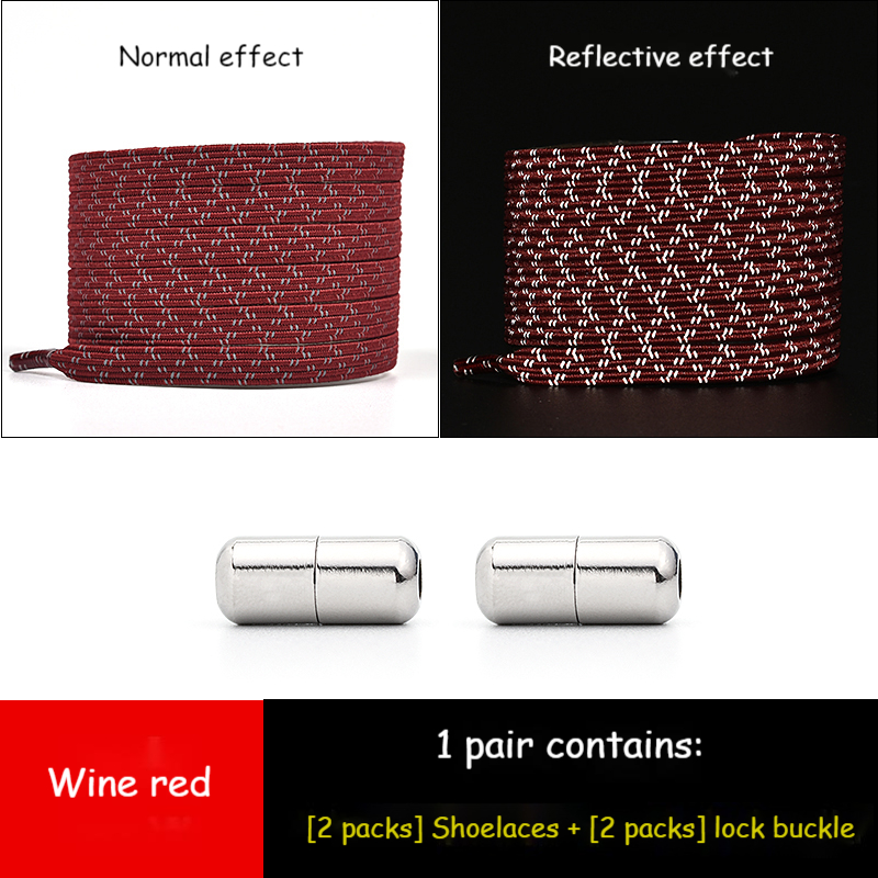 Cordones elásticos reflectantes sin lazos para zapatillas, cordones de goma para zapato que No se ata, planos y rápidos para niños y adultos: Wine red