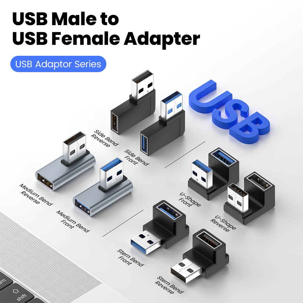 Adaptador de extensión de ángulo recto USB 3,2 macho a hembra de 90 grados, adaptador de codo hacia arriba USB de 10Gbps para conversión de conector de PC portátil