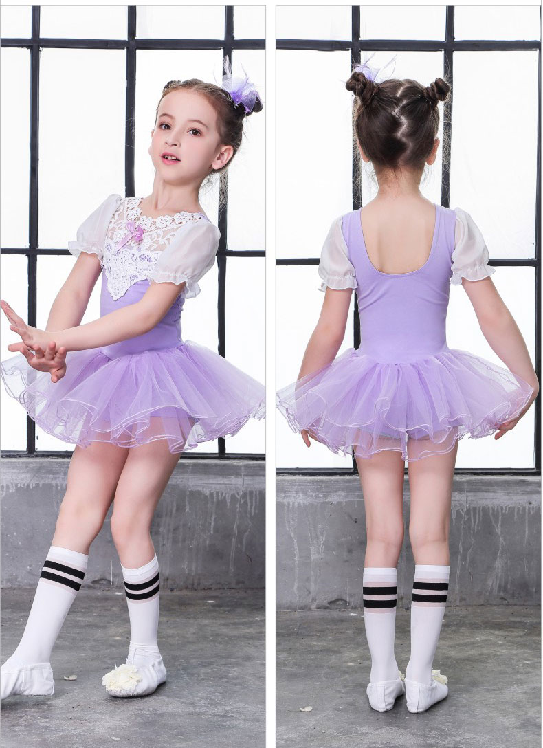 Ballet trikot ballet kjole piger ballet kostumer puf kortærmet ballet kjole til børn blonde trikot gymnastik trikot