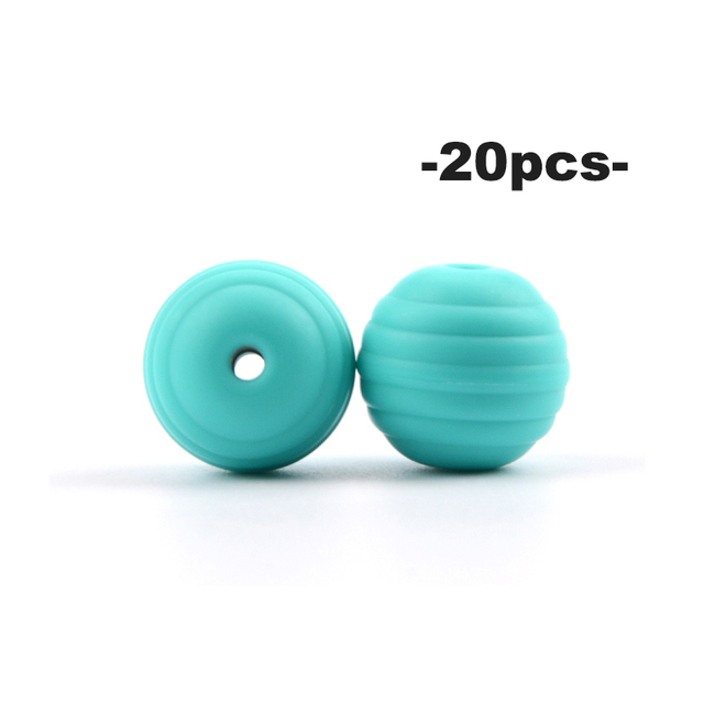 LOFCA – perles de dentition en Silicone pour bébé, 20 pièces, en spirale, rondes de alimentaire, 15mm, DIY, perles filetées sans BPA, anneaux de dentition pour bébé: Foncé Jaune