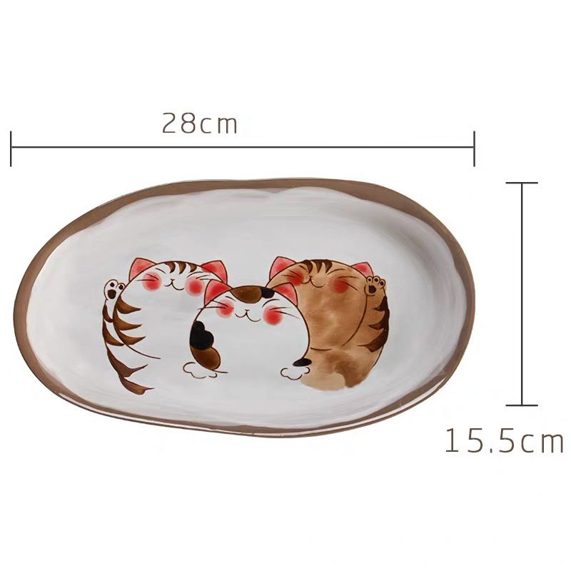 Japanese Hand-painted Ceramic Cute Cartoon Cat Tableware Set Soup Noodle Bowl Fish Dish Family Dinner Steak Tableware: 11 Inch Fish plate