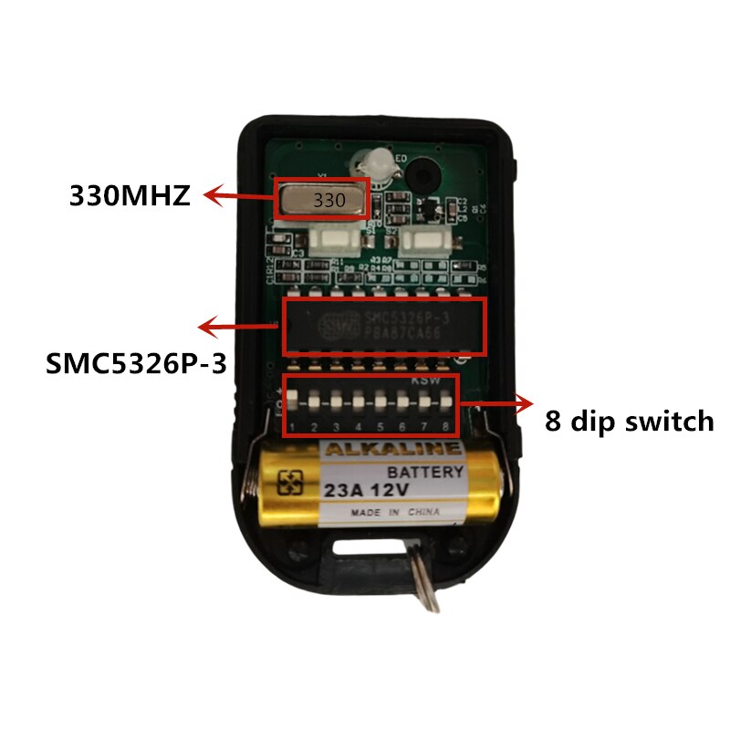 SMC5326 SMC5326-P 5326 330mhz 433mhz 8 dip switch auto gate remote control garage remote transmitter key fob: 330MHZ