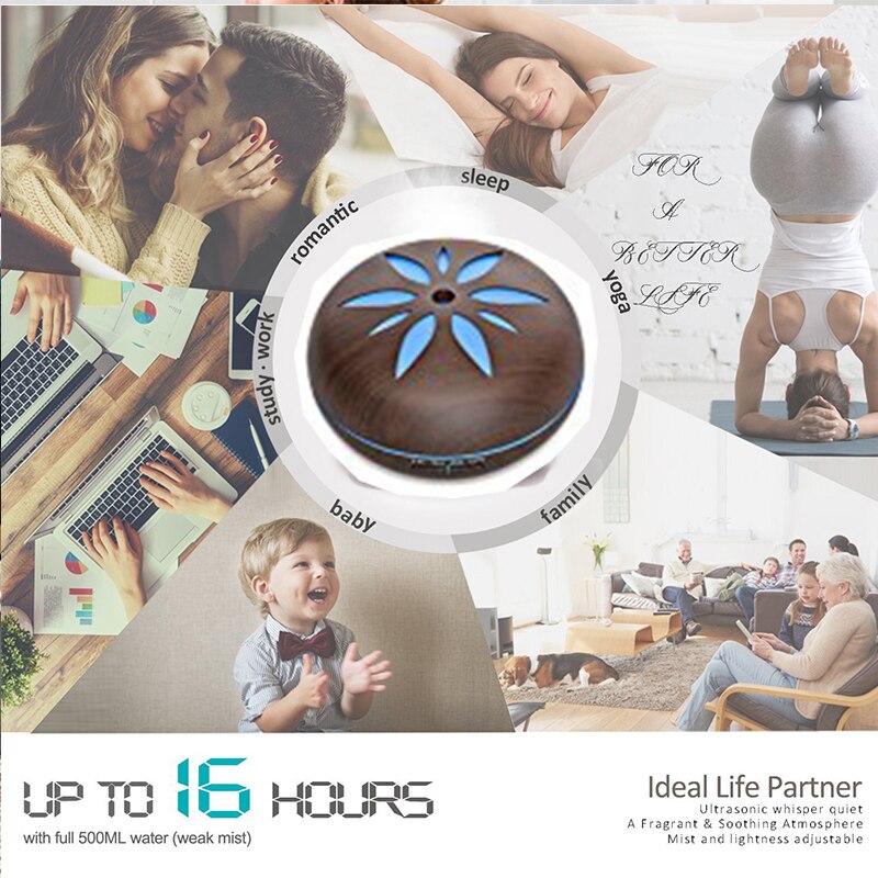 550ML APP Essentiële Olie Diffuser Aroma Luchtbevochtiger Met Houtnerf Afstandsbediening 7 Veranderende Kleuren LED Lamp Voor home Office