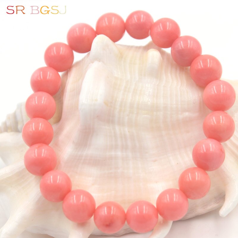 6 8 10mm Mother's Day Natural Pink Coral Gems Stone Stretchy Round Beads Bracelet 7" 7.5" 8"