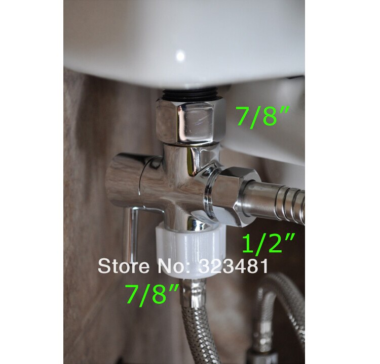 Bathroom Toilet Bidet Valve 7/8" Brass T adapter Diverter Chrome Plated Bidet Shattaf Sprayer Control Water Shut off Valve