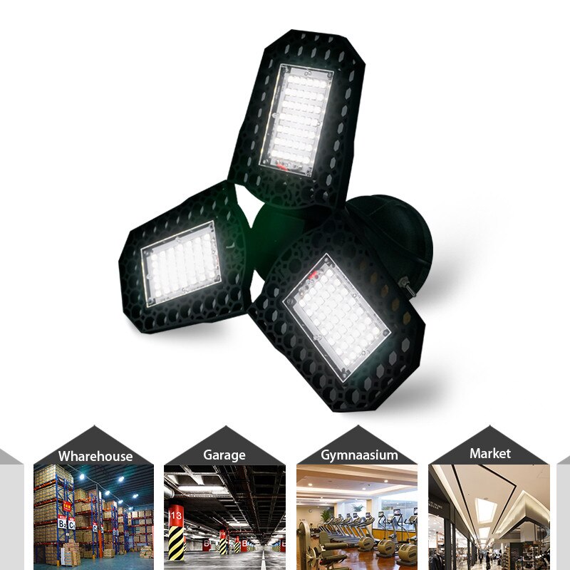 2pcs/lot LED Garage Light 40W 60W 80W Industrial Lamp E27 85V-265V Brightness Deformable LED High Bay Workshop Warehouse Lights