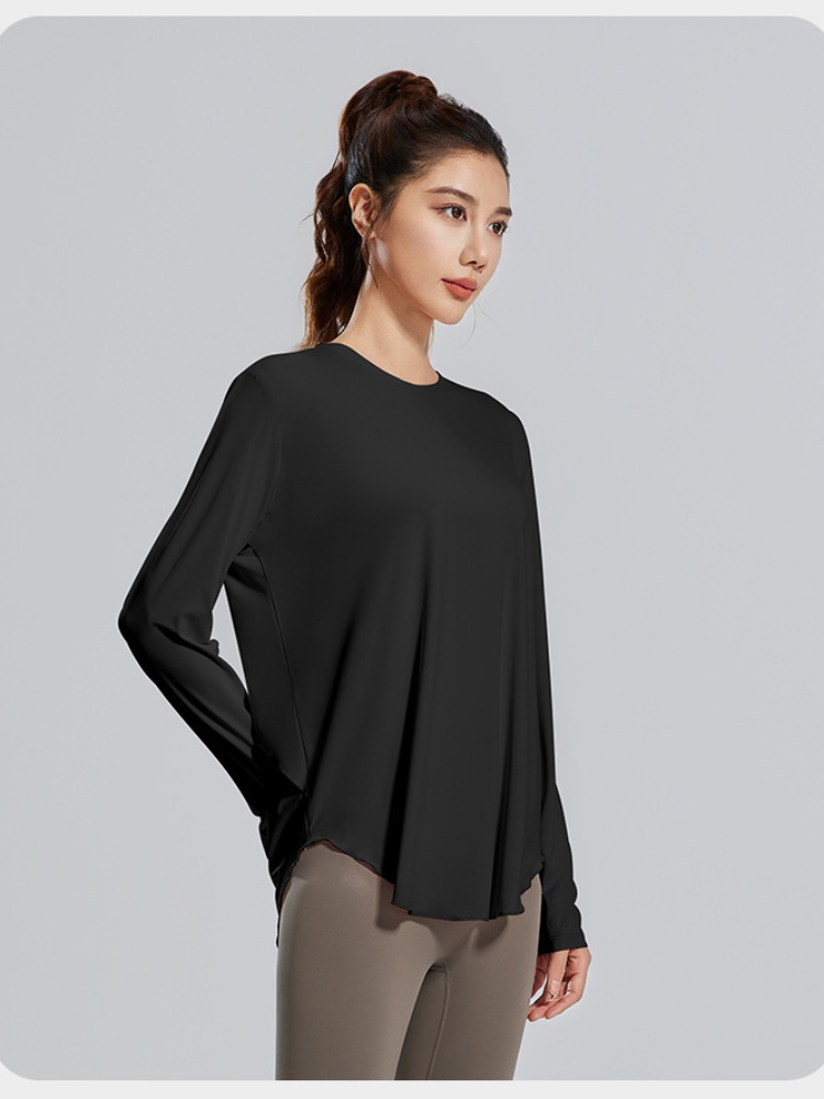 WOYYHO Yoga-T-Hemden für Damen, langärmelig, lockere Passform, Lauf-Sweatshirt, schnell trocknend, Sport, Fitness, trainieren, Spitzen, atmungsaktive Bluse: XL / Gold