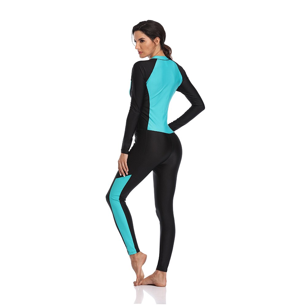 Women's One-Piece Front Zipper Swimsuit Surf Swim Wet Suit Long Sleeve Rashguard Sun Protection