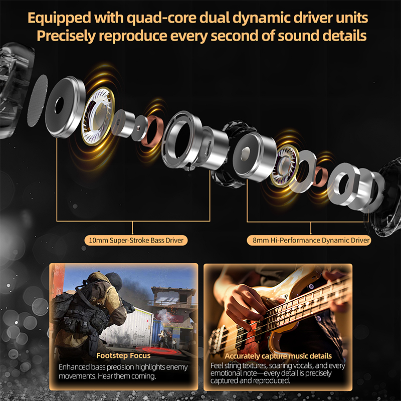 KZ Duet Quad Core Dual Dynamic Drivers Earphones In Ear Wired Earbuds for Music Gaming HiFi Sound Stereo Headset