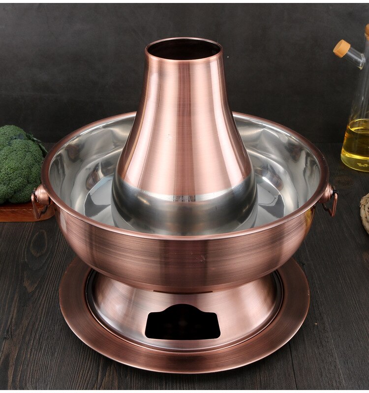 30Cm Verdikte Koperen Hotpot Traditionele Beijing Pot Soep Branden Houtskool Keuken Kookpotten Set Pot Fornuis Snelle kokend