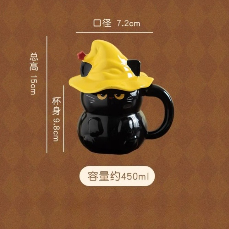 Chapeau magique chat tasse d'eau fille tasse en céramique de haute valeur avec couvercle tasse eau potable domestique d'halloween