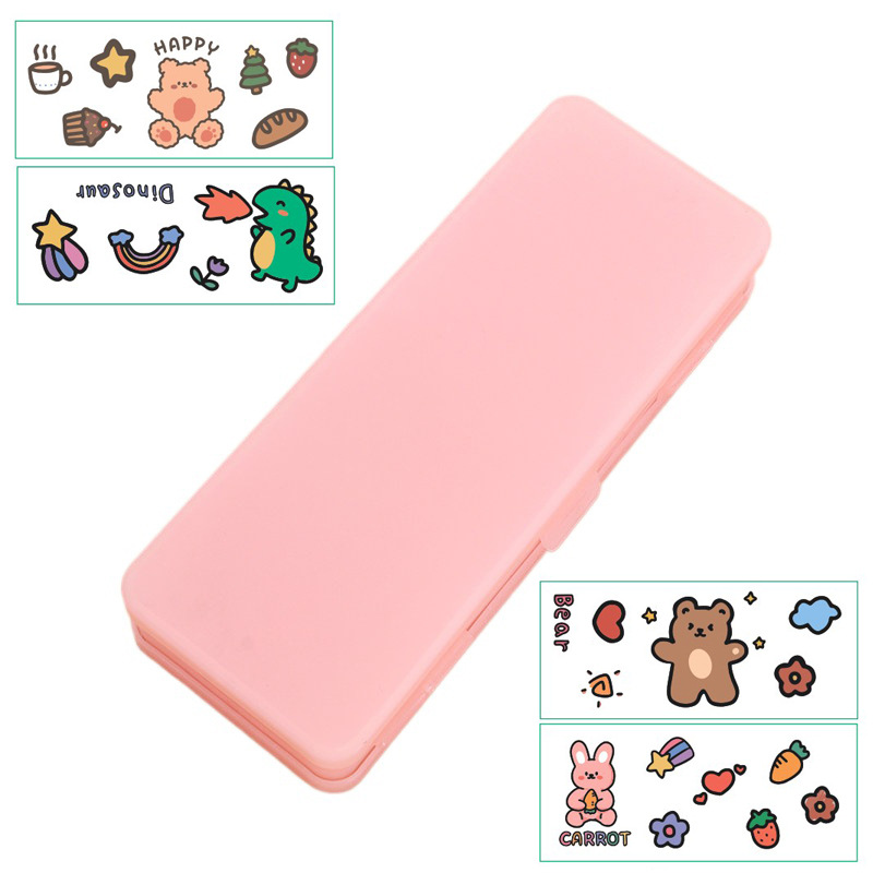 Przezroczysty lukier o dużej pojemności piórnik Kawaii dwupokładowy plastikowy piórnik szkolny piórnik dostarcza ołówki etui: Różowy