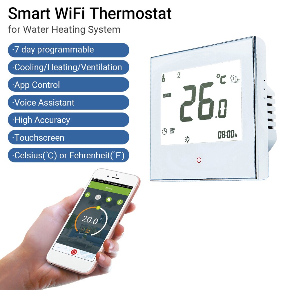 Thermostat Programmable Thermostat Water Heating System Smart Touchscreen Heat Only Thermostat for Water RecirculatingSystem: White with WiFi